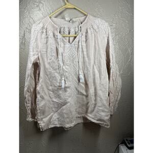Joie Linen Top‎ Embroidered Long Sleeve Pullover Boho Shirt Womens Size Small